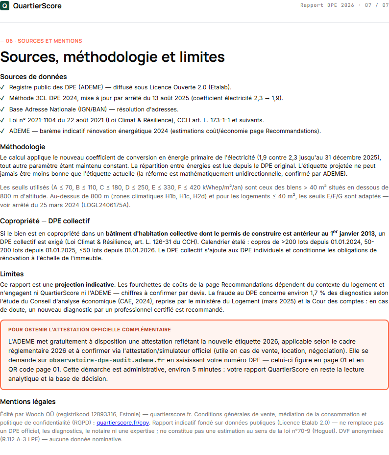 Rapport DPE 2026 — page 7 : Sources & mentions légales